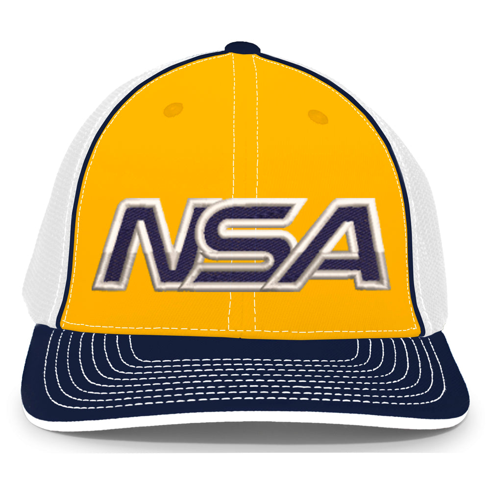 NSA Outline Series Diamond Fit 404M-NAGD Gear Hat: Gold Flex Sport – Navy